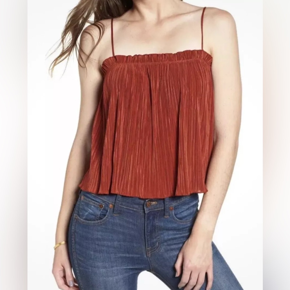 NEW NWT Woman MADEWELL rust Orange Nicole Pleated Tank Top Shirt Sz Medium